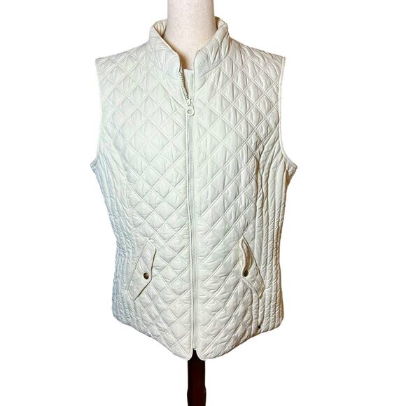 Joules Womens's Quilted Ivory Vest Gilet Pockets Sz 14 Preppy Equestrian Puffer - Picture 1 of 11